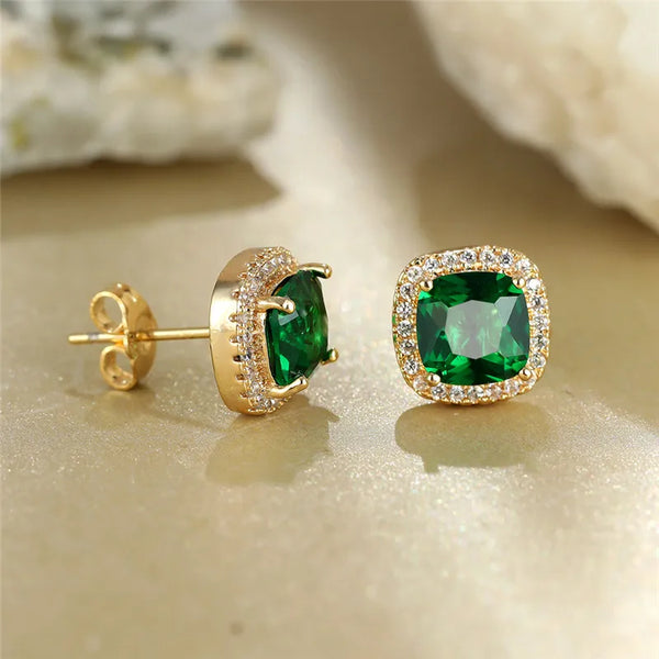 Female/Male Luxury Green Crystal Stud Earrings Classic
