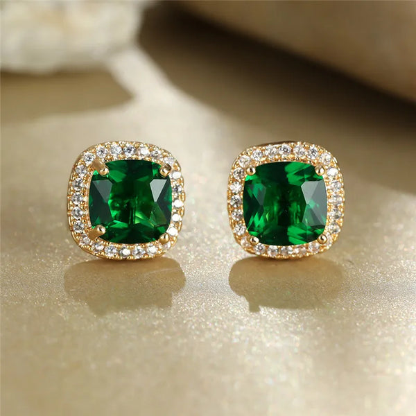 Female/Male Luxury Green Crystal Stud Earrings Classic