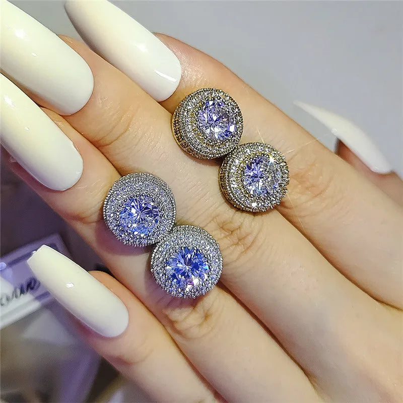 Luxury Female White Stone Stud Earrings Gold Silver Color Zircon Stone Charm Crystal Wedding Jewelry For Women