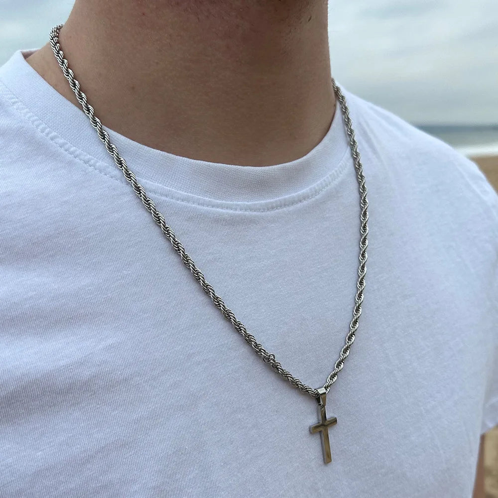 New Stainless Steel Cross Pendant Necklace for Men Women Minimalist Gold Color Jewelry Male Female Necklaces Chokers Gifts 2025