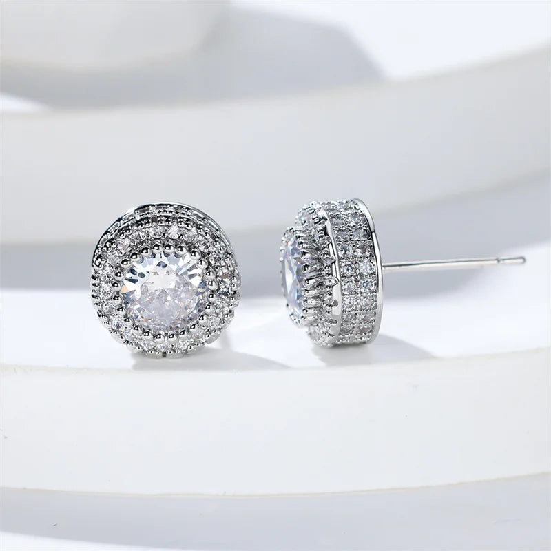 Luxury Female White Stone Stud Earrings Gold Silver Color Zircon Stone Charm Crystal Wedding Jewelry For Women