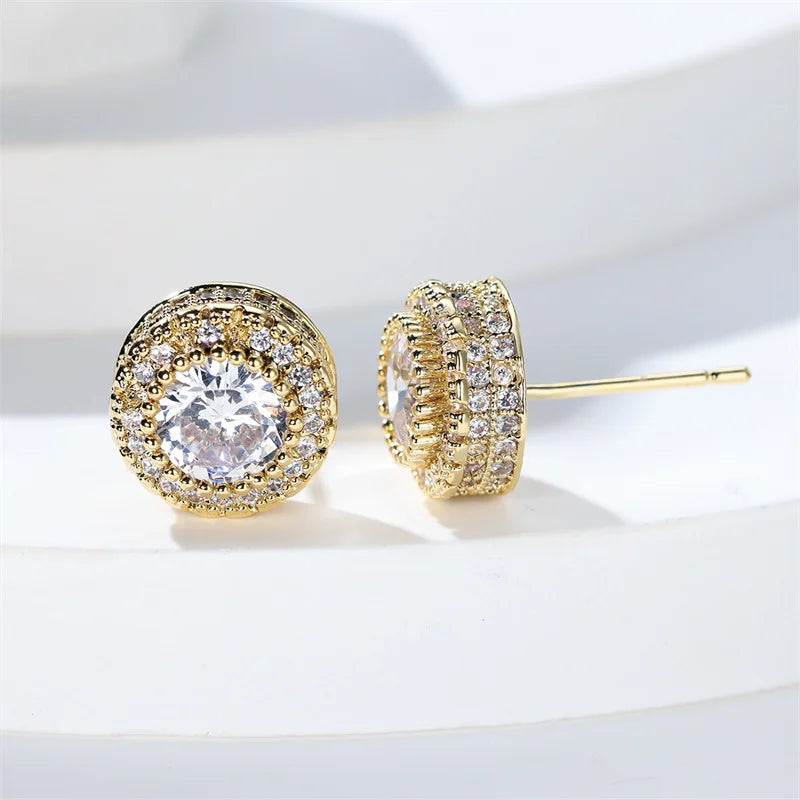 Luxury Female White Stone Stud Earrings Gold Silver Color Zircon Stone Charm Crystal Wedding Jewelry For Women