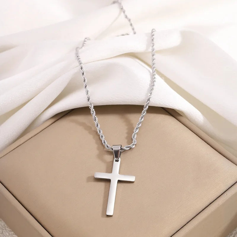 New Stainless Steel Cross Pendant Necklace for Men Women Minimalist Gold Color Jewelry Male Female Necklaces Chokers Gifts 2025