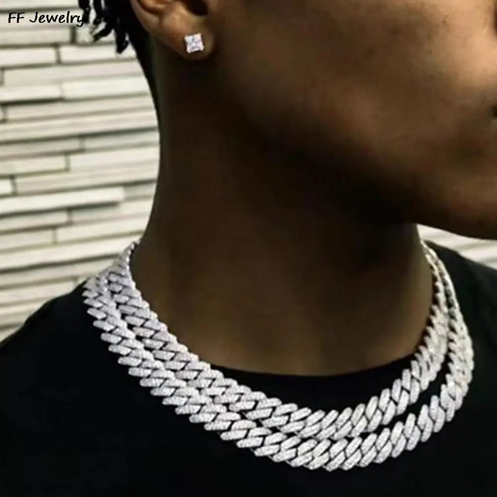 Prong Cuban Link Chain Hip Hop Men Necklace iced out paris chain 2/3 Row Rhinestone Paved Miami Rhombus Cuban Necklace