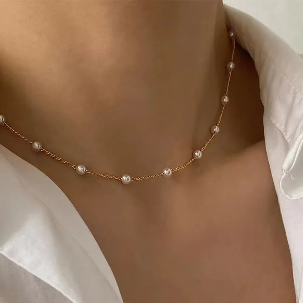 2025 New Women's Pearl Necklace Set 14K Gold Fashion Love Heart Pendant Waterproof Hypoallergenic Collarbone Neck Chain Jewelry