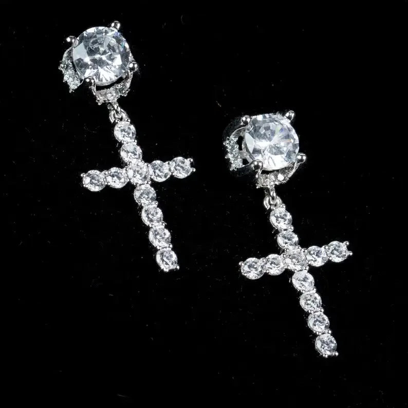 Fashion Simple Cross Drop Hoop Earrings Shiny Crystal Zircon Earring for Women Men Personality Accessories Jewelry Birthday Gift