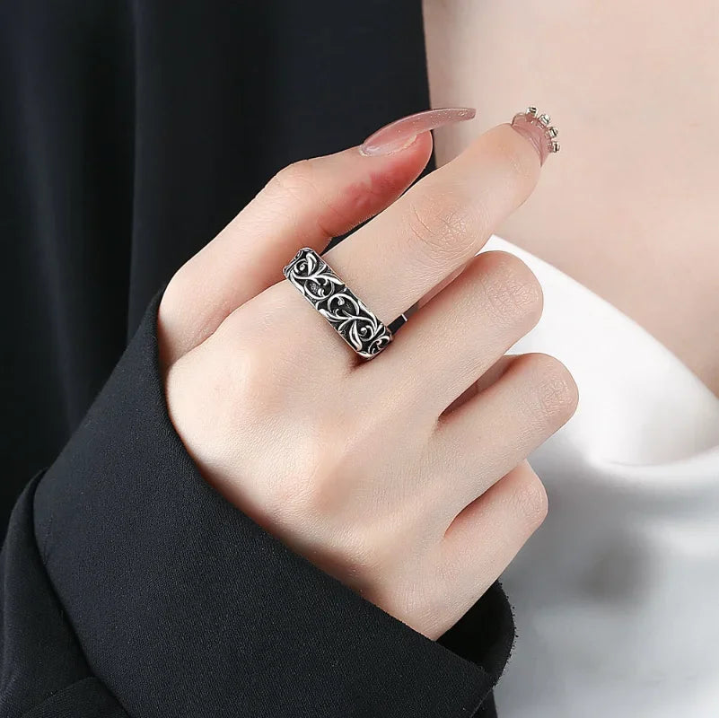 Personality Cross Ring Men and Women Couples Fashion Retro Thai Silver Eternal Vine Ring