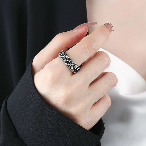 Personality Cross Ring Men and Women Couples Fashion Retro Thai Silver Eternal Vine Ring