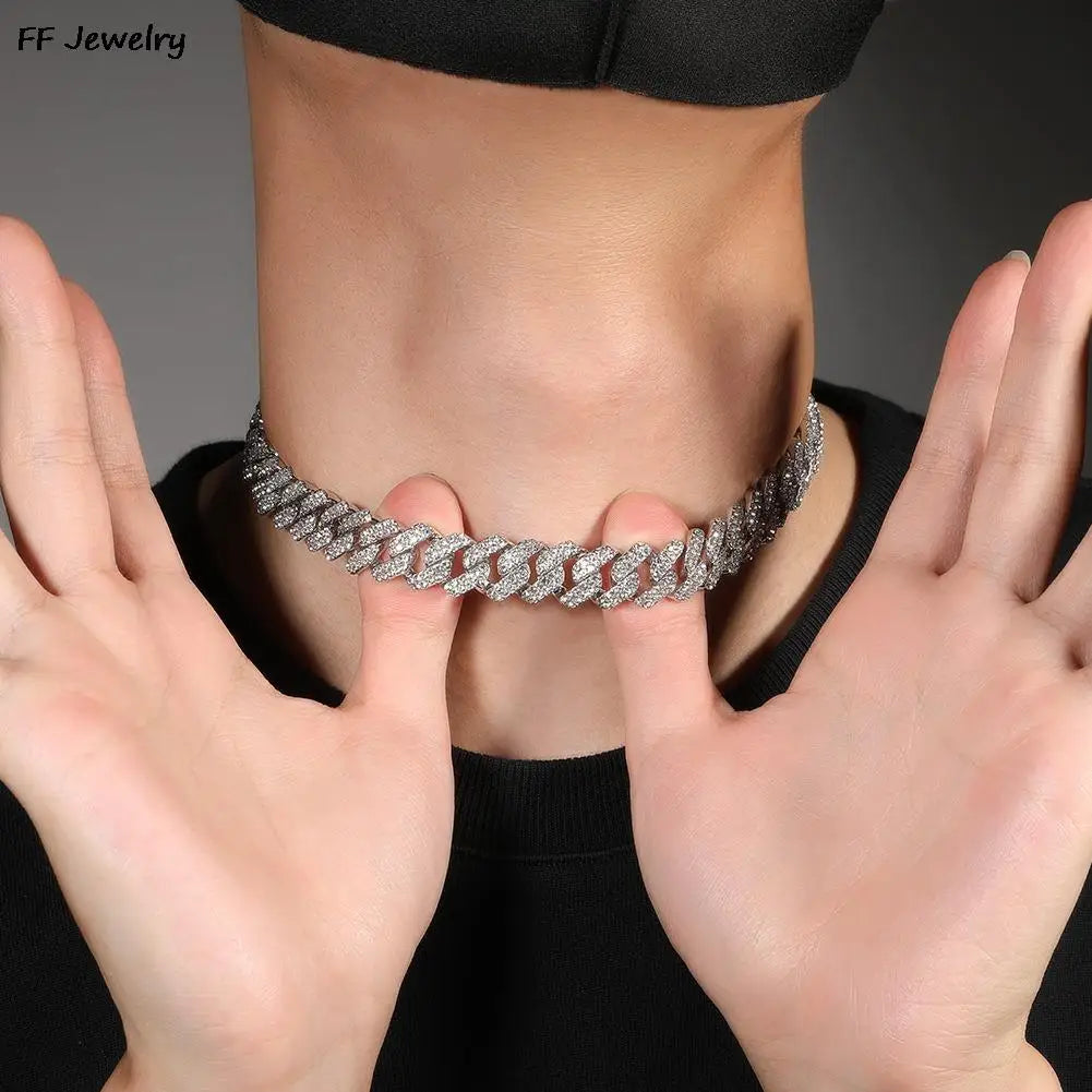 Prong Cuban Link Chain Hip Hop Men Necklace iced out paris chain 2/3 Row Rhinestone Paved Miami Rhombus Cuban Necklace