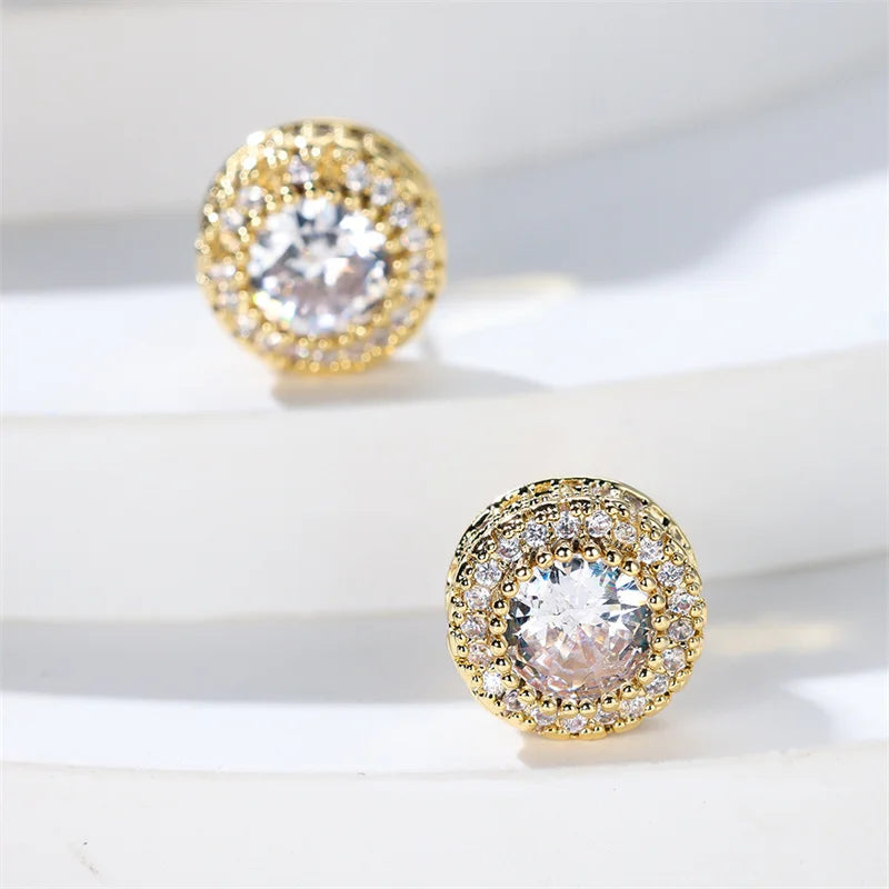 Luxury Female White Stone Stud Earrings Gold Silver Color Zircon Stone Charm Crystal Wedding Jewelry For Women