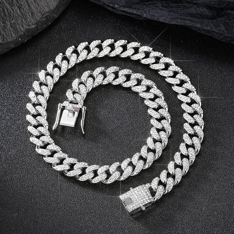 Prong Cuban Link Chain Hip Hop Men Necklace iced out paris chain 2/3 Row Rhinestone Paved Miami Rhombus Cuban Necklace