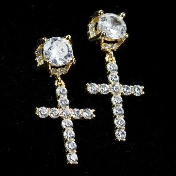 Fashion Simple Cross Drop Hoop Earrings Shiny Crystal Zircon Earring for Women Men Personality Accessories Jewelry Birthday Gift