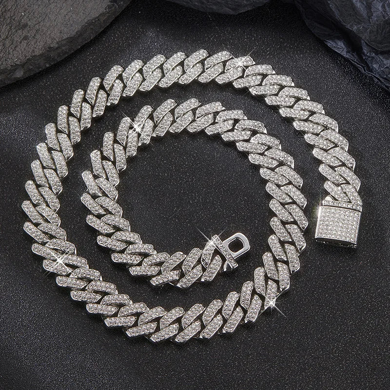 Prong Cuban Link Chain Hip Hop Men Necklace iced out paris chain 2/3 Row Rhinestone Paved Miami Rhombus Cuban Necklace