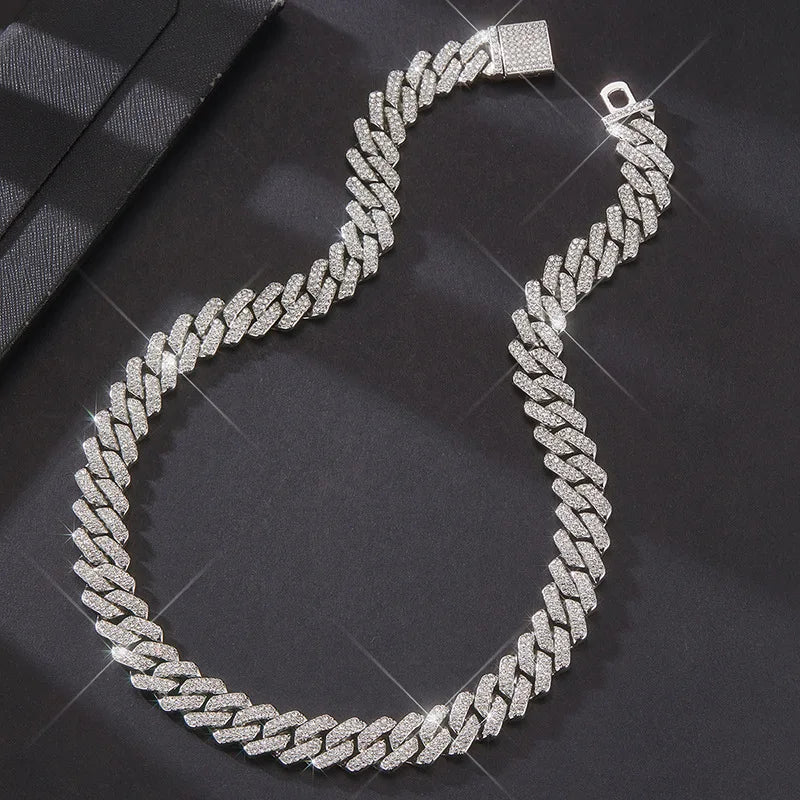 Prong Cuban Link Chain Hip Hop Men Necklace iced out paris chain 2/3 Row Rhinestone Paved Miami Rhombus Cuban Necklace