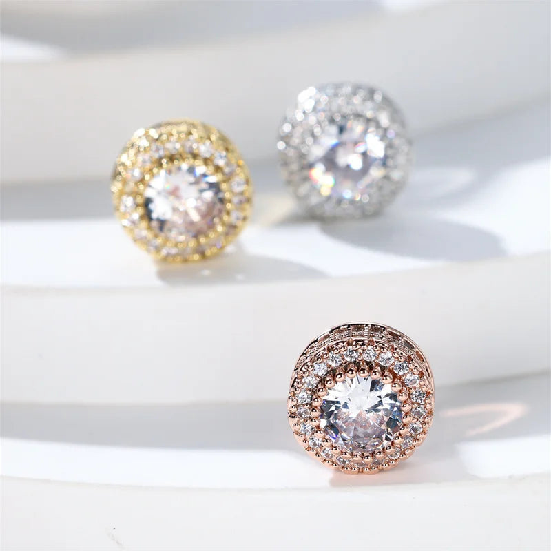Luxury Female White Stone Stud Earrings Gold Silver Color Zircon Stone Charm Crystal Wedding Jewelry For Women