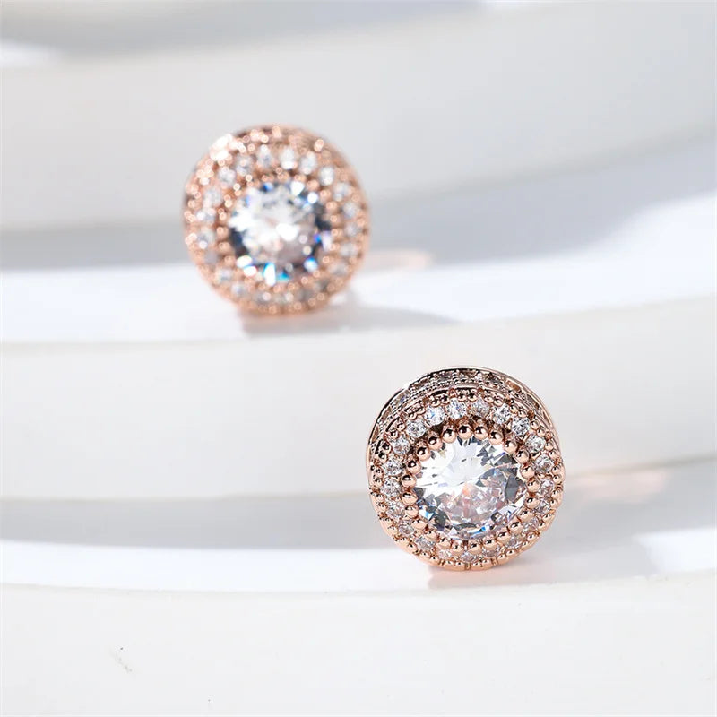 Luxury Female White Stone Stud Earrings Gold Silver Color Zircon Stone Charm Crystal Wedding Jewelry For Women