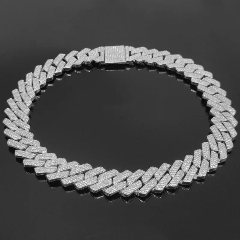 Prong Cuban Link Chain Hip Hop Men Necklace iced out paris chain 2/3 Row Rhinestone Paved Miami Rhombus Cuban Necklace
