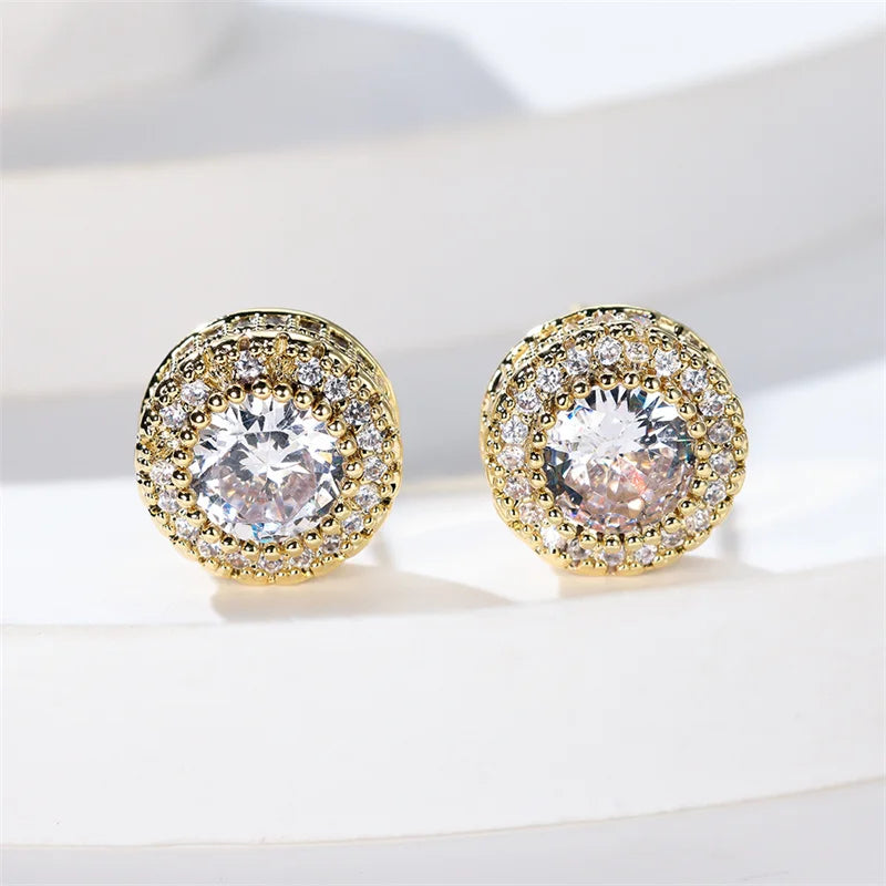 Luxury Female White Stone Stud Earrings Gold Silver Color Zircon Stone Charm Crystal Wedding Jewelry For Women