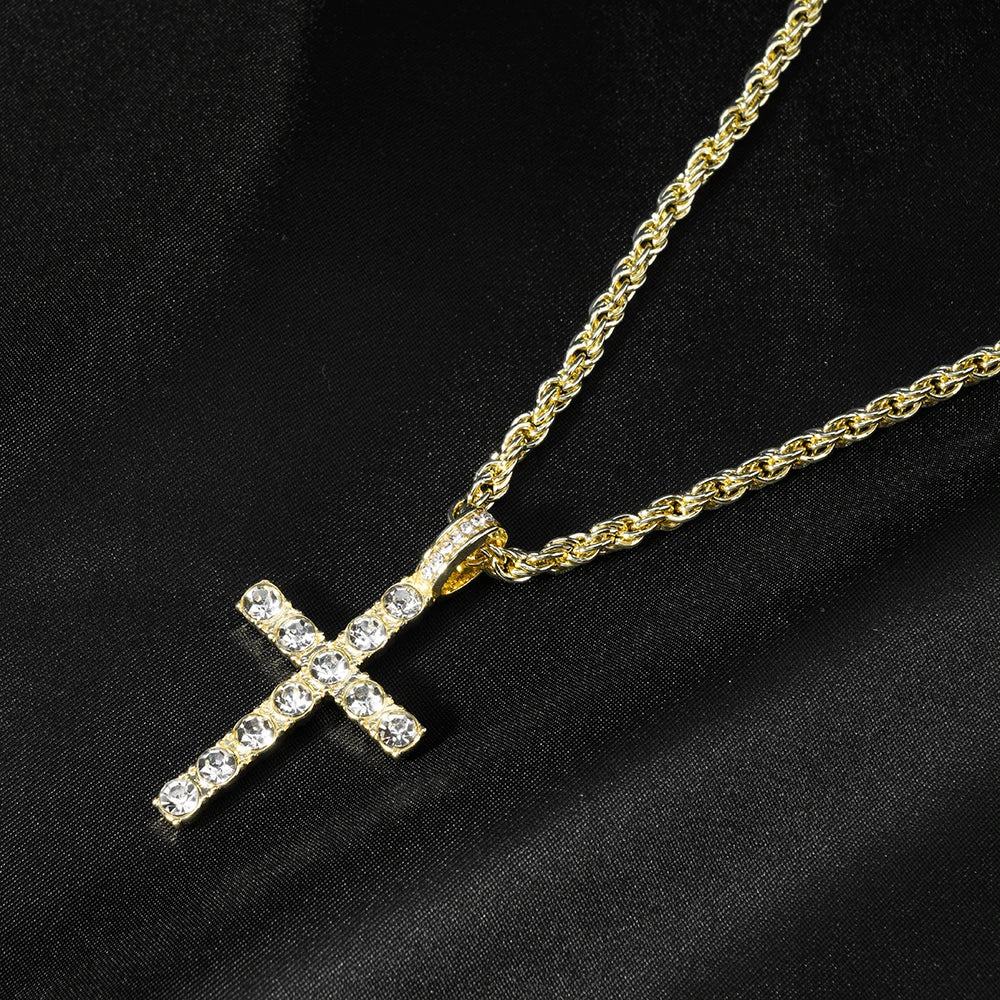 Hip Hop Cross Pendant Necklace Strap 4mm Zircon Tennis Chain Iced Out Sparkling Necklace Men Women Punk Jewelry Fashion Gift
