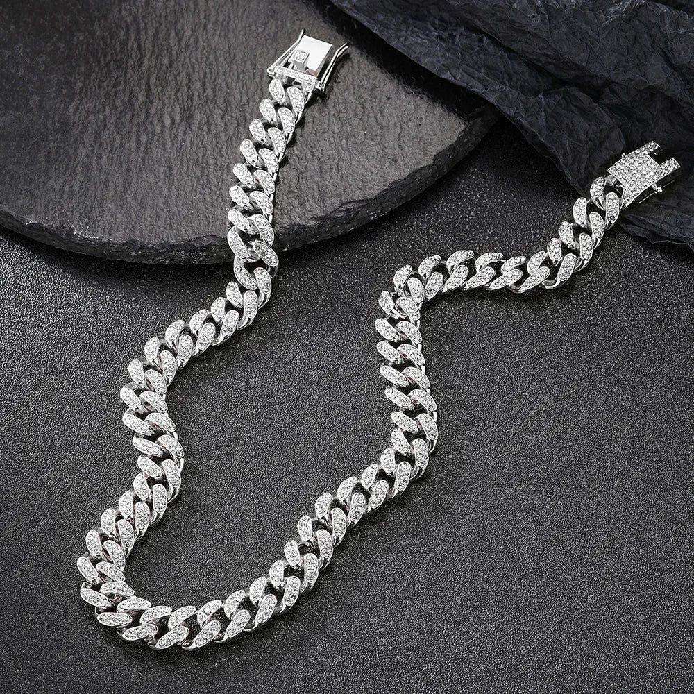 Prong Cuban Link Chain Hip Hop Men Necklace iced out paris chain 2/3 Row Rhinestone Paved Miami Rhombus Cuban Necklace