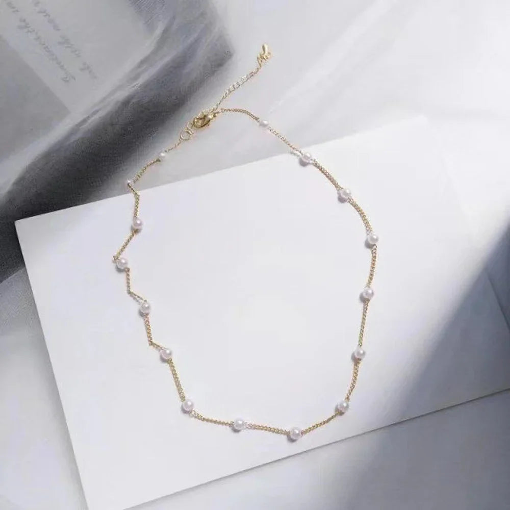 2025 New Women's Pearl Necklace Set 14K Gold Fashion Love Heart Pendant Waterproof Hypoallergenic Collarbone Neck Chain Jewelry