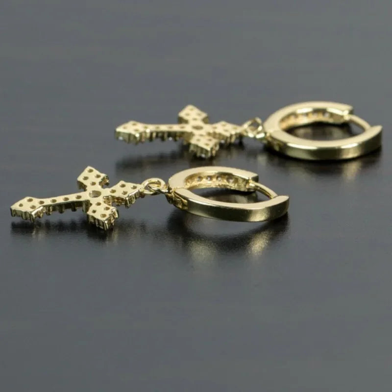 Fashion Simple Cross Drop Hoop Earrings Shiny Crystal Zircon Earring for Women Men Personality Accessories Jewelry Birthday Gift