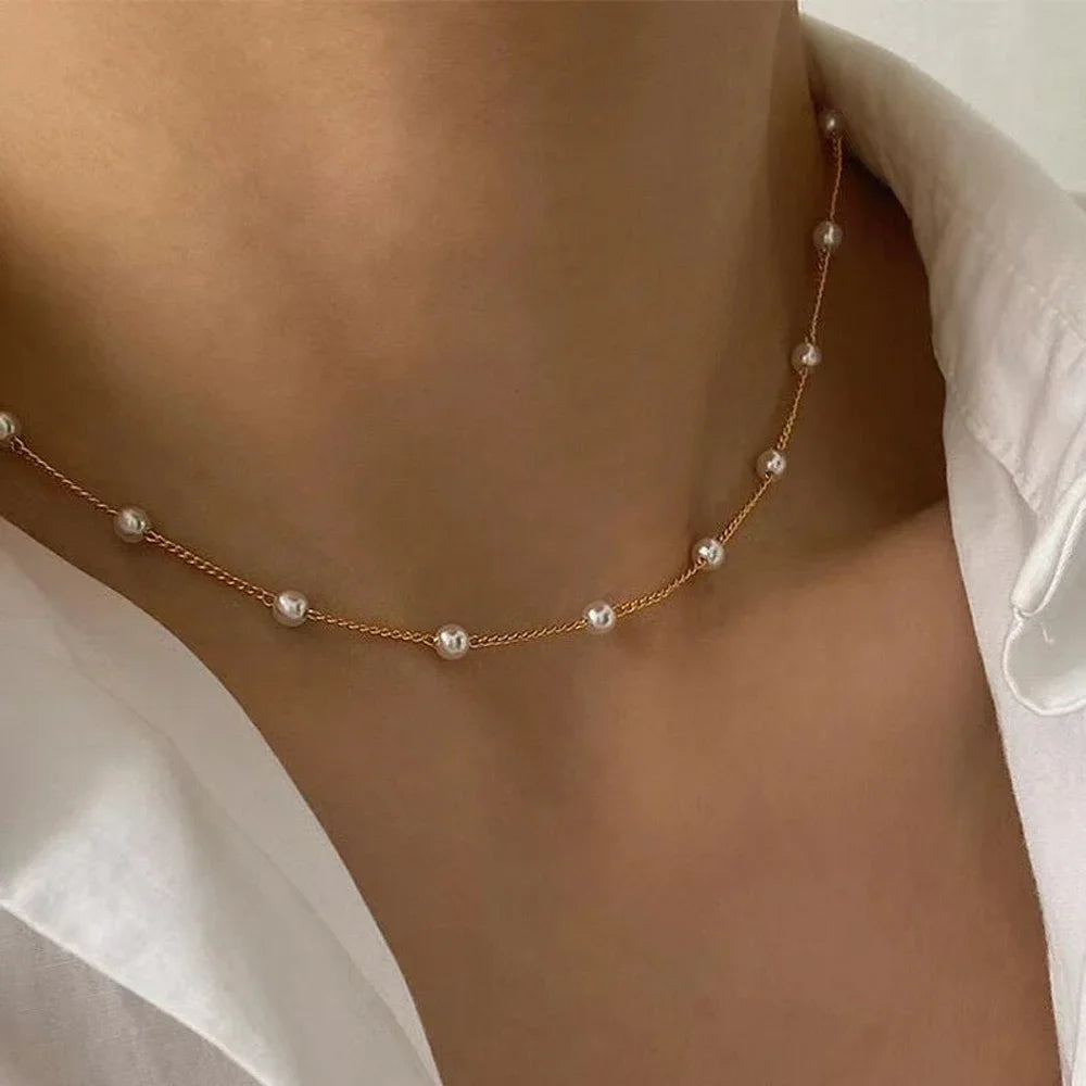 2025 New Women's Pearl Necklace Set 14K Gold Fashion Love Heart Pendant Waterproof Hypoallergenic Collarbone Neck Chain Jewelry