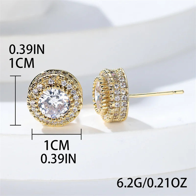Luxury Female White Stone Stud Earrings Gold Silver Color Zircon Stone Charm Crystal Wedding Jewelry For Women
