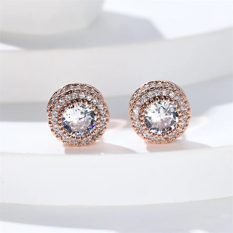 Luxury Female White Stone Stud Earrings Gold Silver Color Zircon Stone Charm Crystal Wedding Jewelry For Women